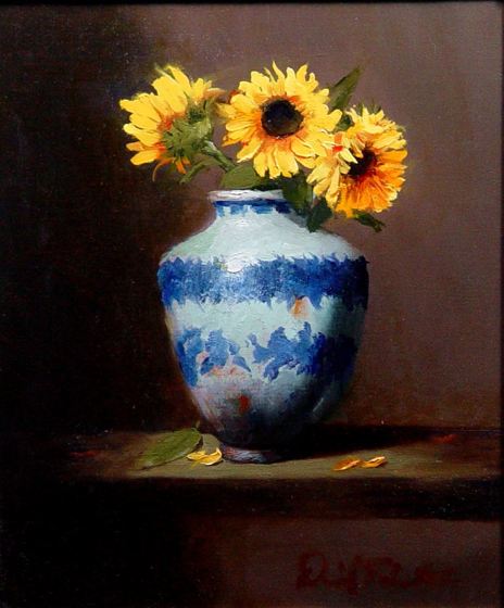 Sunflowers with Blue Vase